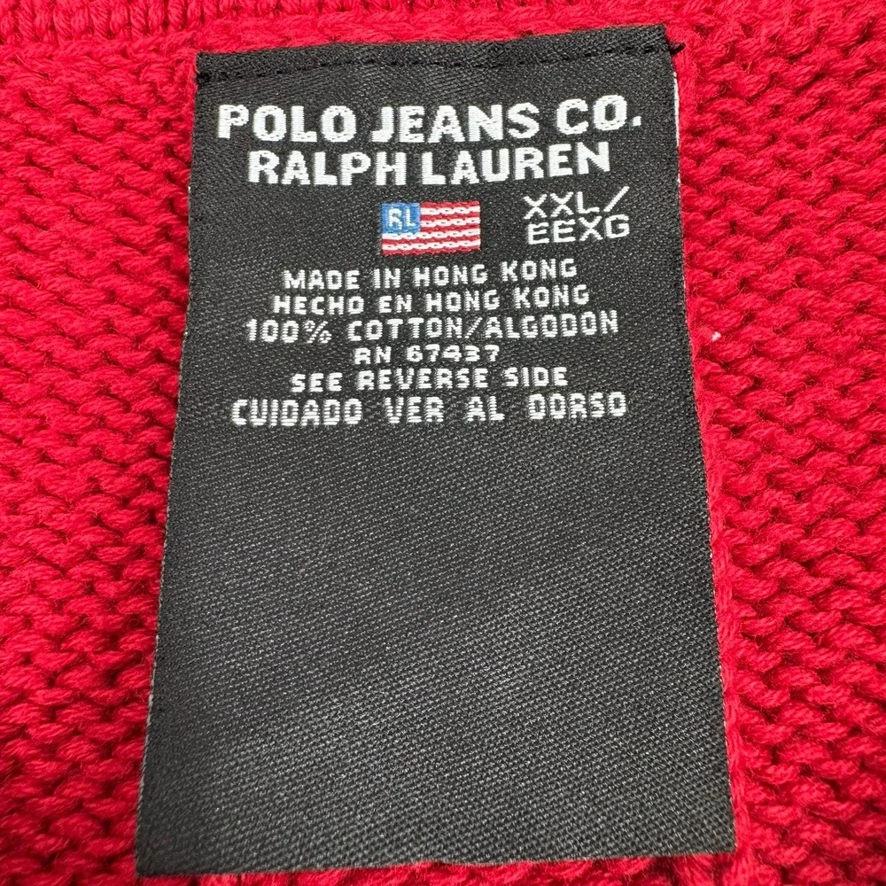 Vintage Polo Ralph Lauren Sweater Mens XXL Red 1/4 Zip Knit American Flag